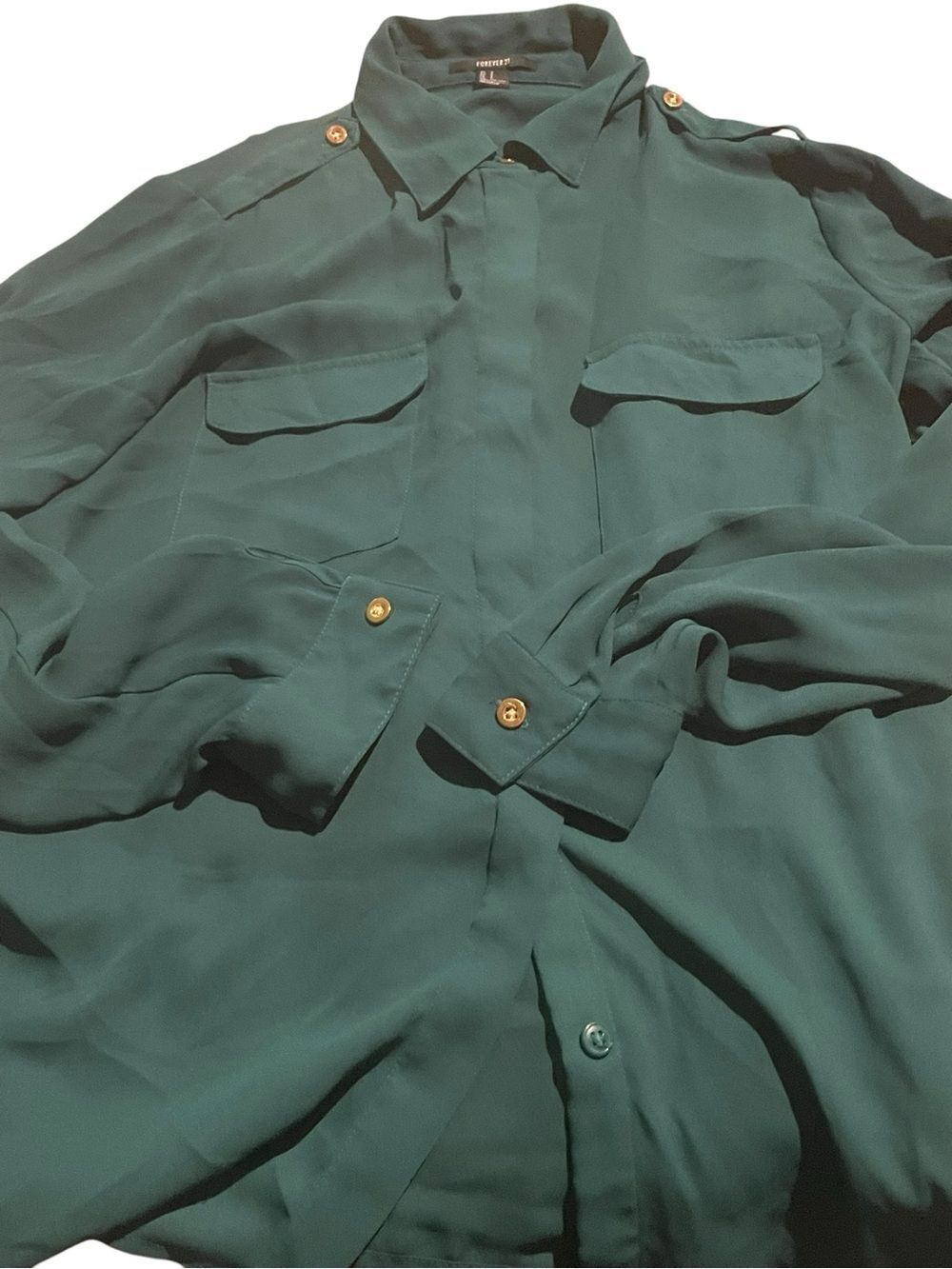 Forever 21 size small Forest Green Button-Up Blouse with Gold Accents